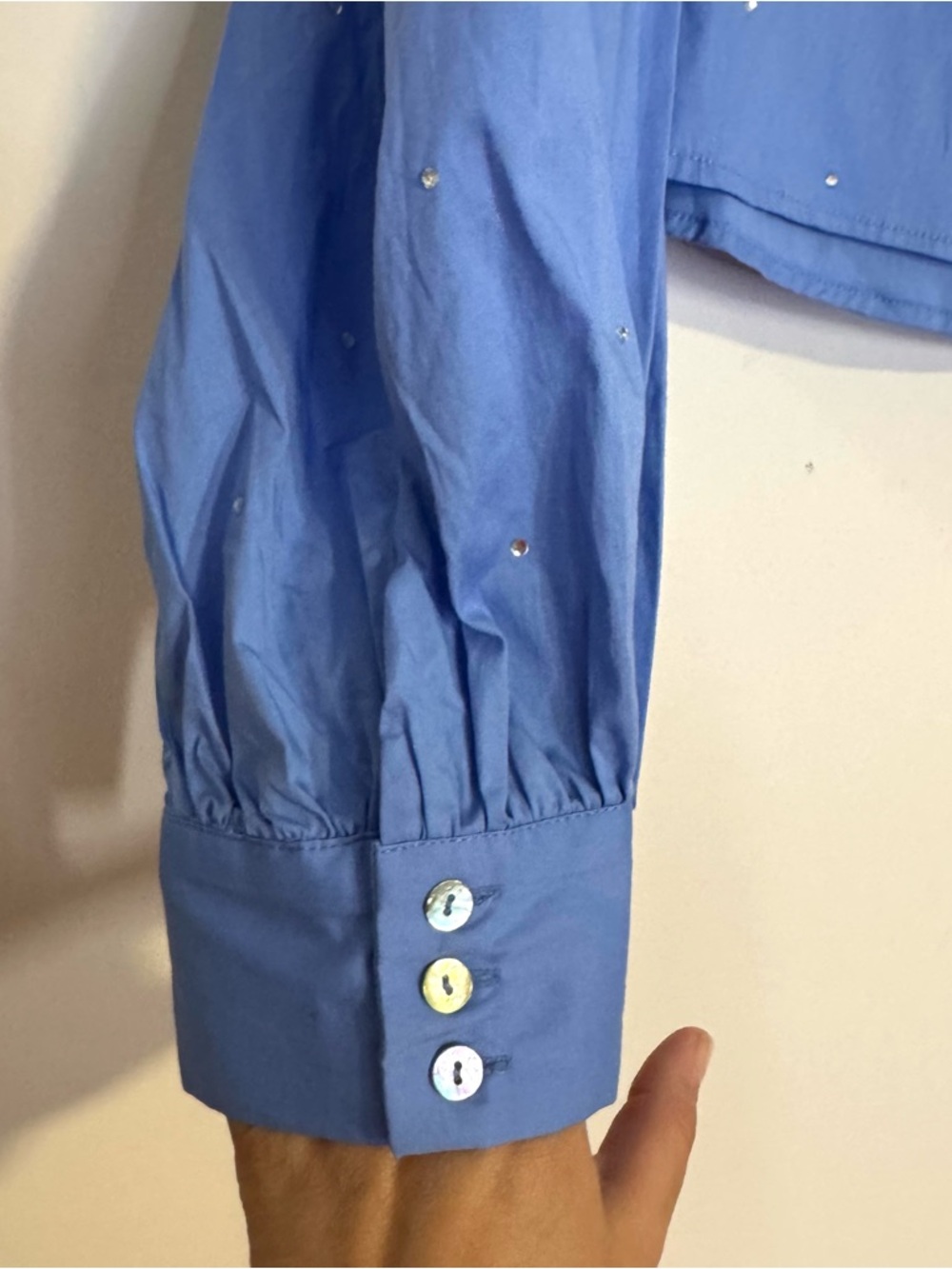 Jason Wu Blue Rhinestone Cropped Button Down Blouse Luxury Designer Poplin Small - Picture 7 of 10